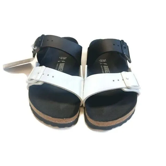 Birkenstock Arizona Split Birko-Flor Sandals Womens Size 5 Black White EU 36