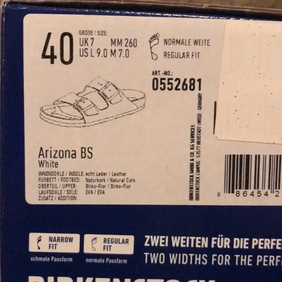Birkenstock Arizona white sandals size 9