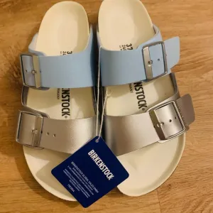 Birkenstock Blue and Silver Sandals with Contoured Footbed