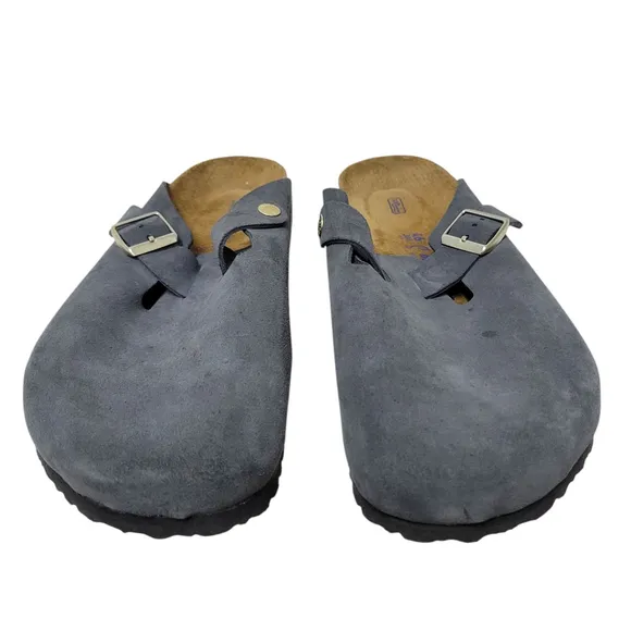 Birkenstock Boston Dark Gray Suede Soft Footbed Size 46 Excellent Condition