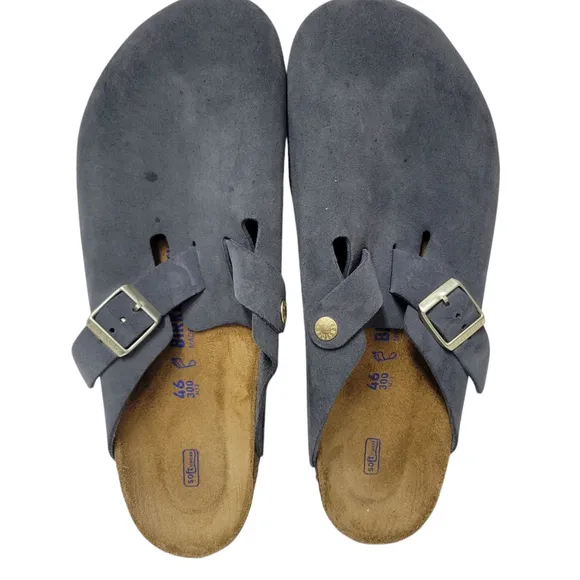 Birkenstock Boston Dark Gray Suede Soft Footbed Size 46 Excellent Condition