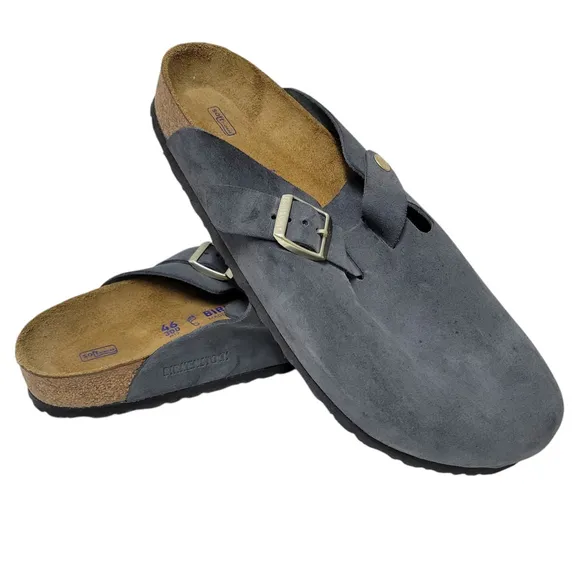 Birkenstock Boston Dark Gray Suede Soft Footbed Size 46 Excellent Condition