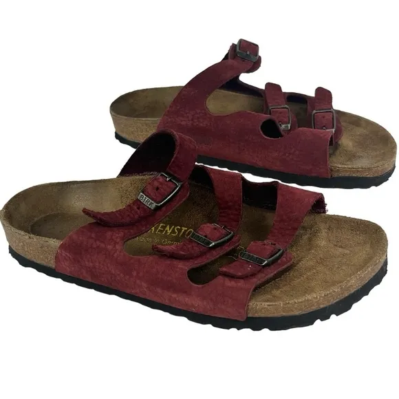 Birkenstock Florida Sandals Narrow Width Deep Red Leather Women's 36 US 5 - 5.5