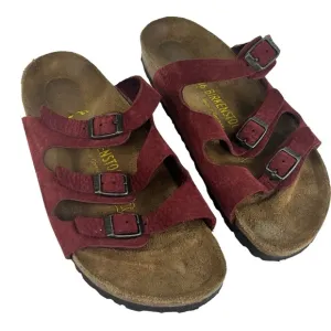 Birkenstock Florida Sandals Narrow Width Deep Red Leather Women's 36 US 5 - 5.5