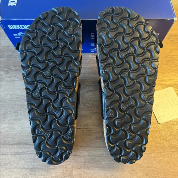 Birkenstock Franca Patent Black Sandals with Black Buckles