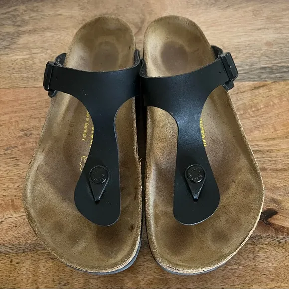 Birkenstock Gizeh Black Leather Sandals Size 6-6.5