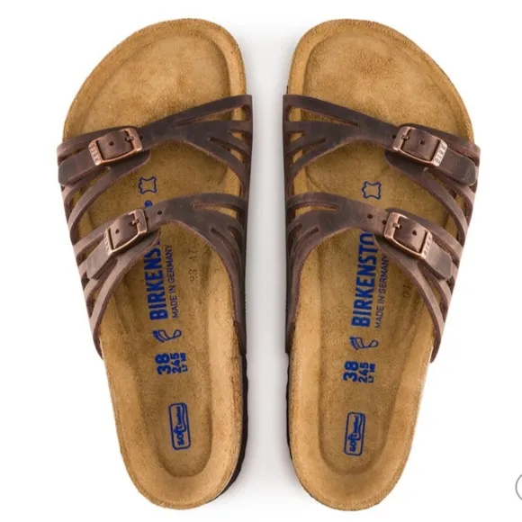 Birkenstock Granada Footbed Sandals 38 Narrow brown leather