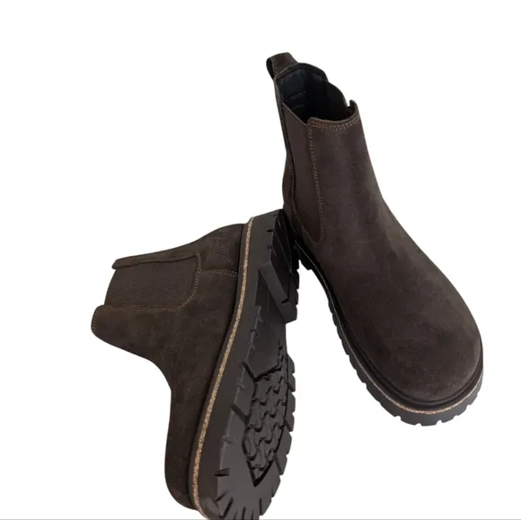 Birkenstock Highwood Slip Brown Ankle Boots with Suede Leather... Size 8