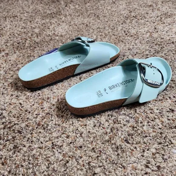 Birkenstock Madrid Big Buckle Sandals Womens 39 Blue Classic Chic Comfort New