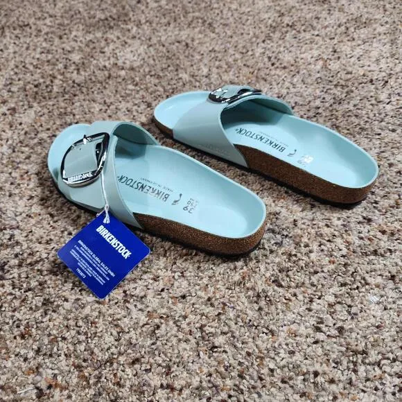 Birkenstock Madrid Big Buckle Sandals Womens 39 Blue Classic Chic Comfort New