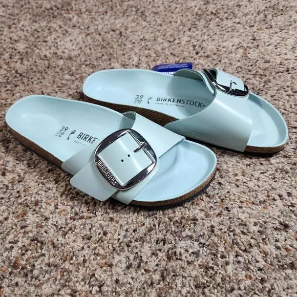 Birkenstock Madrid Big Buckle Sandals Womens 39 Blue Classic Chic Comfort New