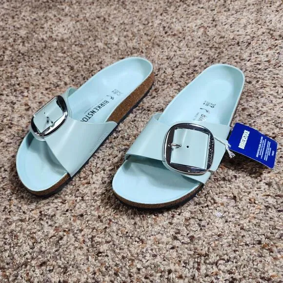 Birkenstock Madrid Big Buckle Sandals Womens 39 Blue Classic Chic Comfort New