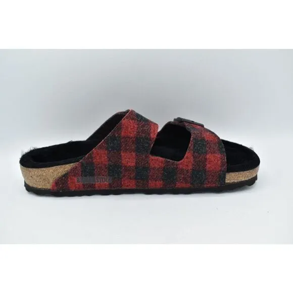 Birkenstock Mens EU 45 US 12 Arizona Rivet Plaid Red Regular Fit Wool Sandals