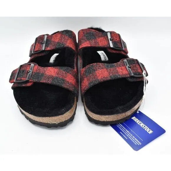 Birkenstock Mens EU 45 US 12 Arizona Rivet Plaid Red Regular Fit Wool Sandals