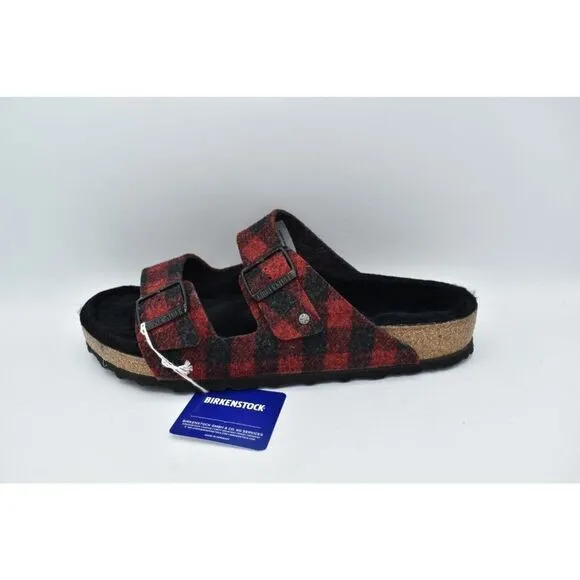 Birkenstock Mens EU 45 US 12 Arizona Rivet Plaid Red Regular Fit Wool Sandals