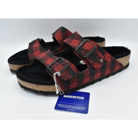 Birkenstock Mens EU 45 US 12 Arizona Rivet Plaid Red Regular Fit Wool Sandals