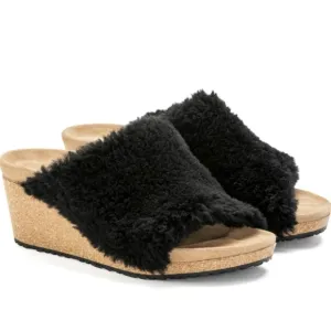 Birkenstock Papillio Namica Teddy Shearling Black Wedge Shoes
