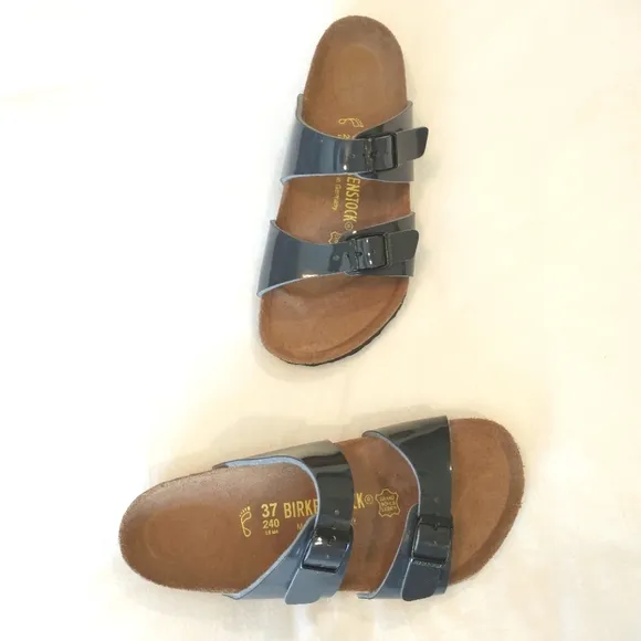 Birkenstock Patent Birko-flor Sydney Sandals - Gray - 37 EU - NWOB