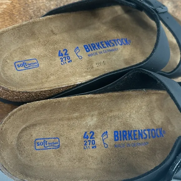 Birkenstock Sandals 42 Wm 11 Mens 9 Black Leather Arizona BS Regular Fit