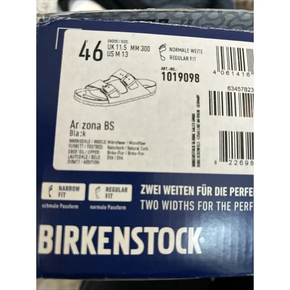 Birkenstock Sandals Men 13 (46) Arizona BS Regular Fit 1019098 - All Black New