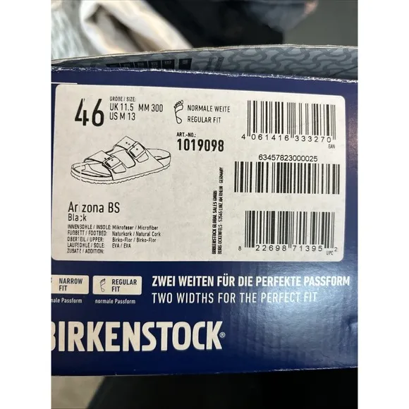 Birkenstock Sandals Men 13 (46) Arizona BS Regular Fit 1019098 - All Black New