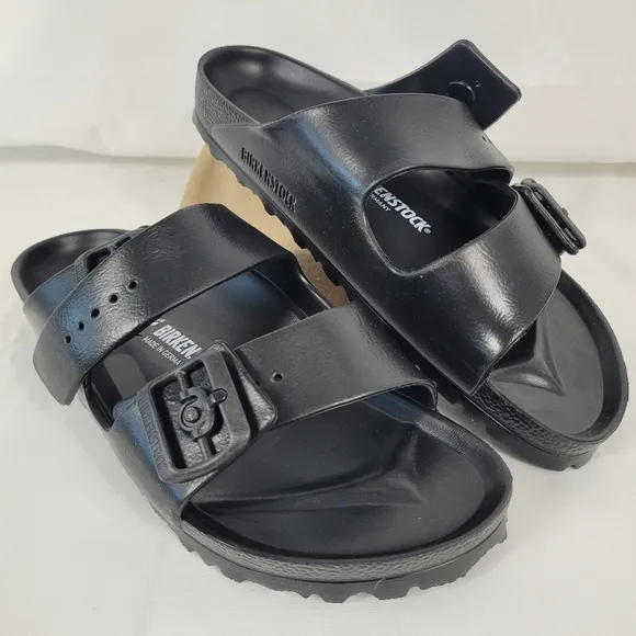 Birkenstock Unisex Arizona Essentials EVA Black Sandals Sz W8 M6 Narrow Fit NIB