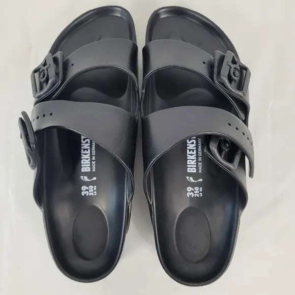 Birkenstock Unisex Arizona Essentials EVA Black Sandals Sz W8 M6 Narrow Fit NIB