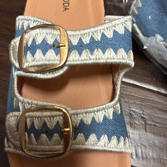 Blue and White Buckle Sandals New In Box Sz 7.5