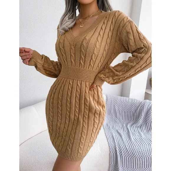 Blue V-Neck Sweater Dress