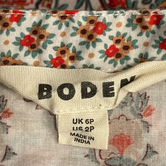 Boden Floral Pintuck Detail Tiered Short Puffed Sleeve Relaxed Cotton Maxi Dress