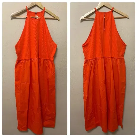 Boden Ribbed Halterneck Midi Dress in Orange Size 16 Size 18 NWT New