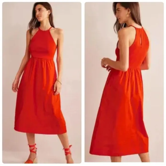 Boden Ribbed Halterneck Midi Dress in Orange Size 16 Size 18 NWT New
