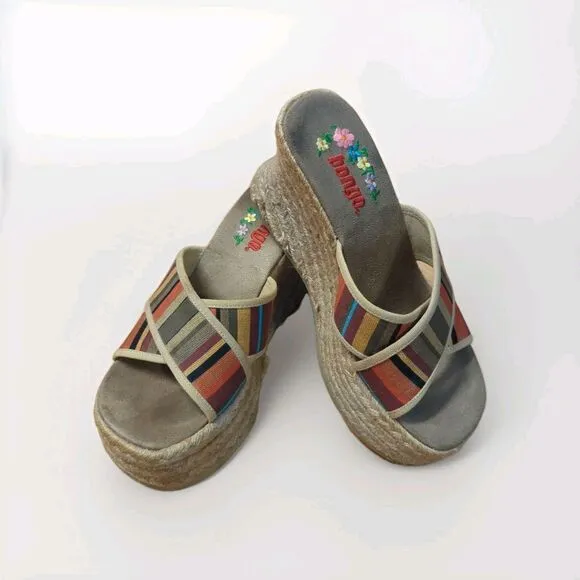 Bongo Espadrille Wedge Sandals Womens 7.5 Floral Stripes Platform Y2K Vintage