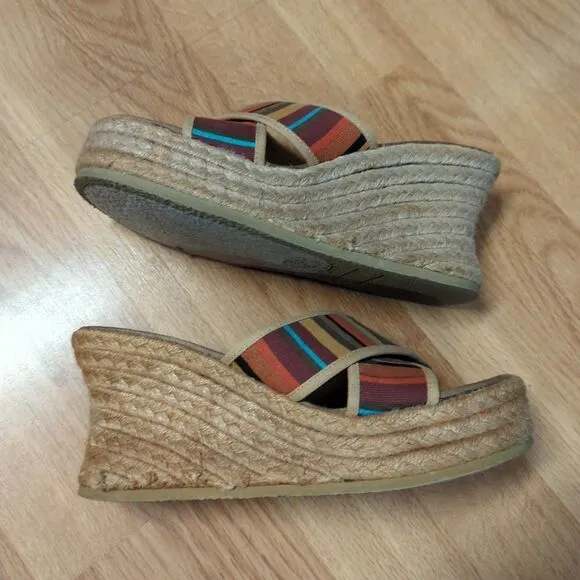 Bongo Espadrille Wedge Sandals Womens 7.5 Floral Stripes Platform Y2K Vintage