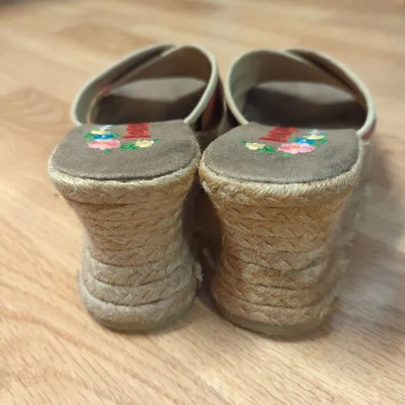 Bongo Espadrille Wedge Sandals Womens 7.5 Floral Stripes Platform Y2K Vintage
