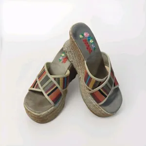 Bongo Espadrille Wedge Sandals Womens 7.5 Floral Stripes Platform Y2K Vintage