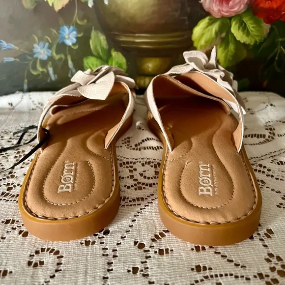 Born Ivory Leather Flower Sandals