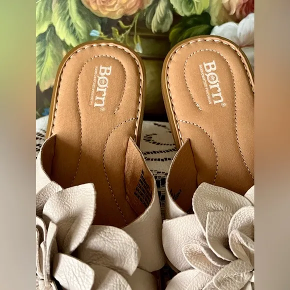 Born Ivory Leather Flower Sandals