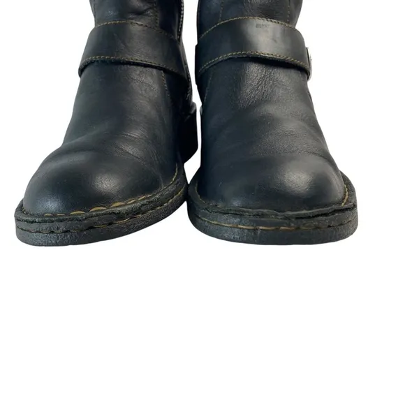 Born Leather Boots Mid-Calf Double Buckle Bike Ride Moto Black Size 6.5/37