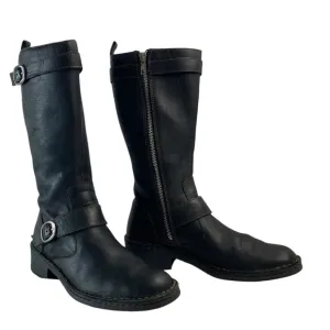 Born Leather Boots Mid-Calf Double Buckle Bike Ride Moto Black Size 6.5/37