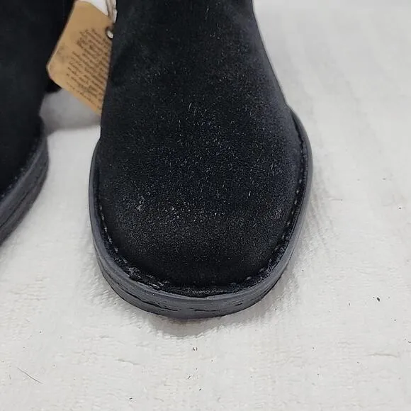 🍂BORN🍂 LESLEY🍂 BLACK LEATHER SUEDE SIDE BUCKLE STRAP BOOTIES LADIES 7.5 NWOB