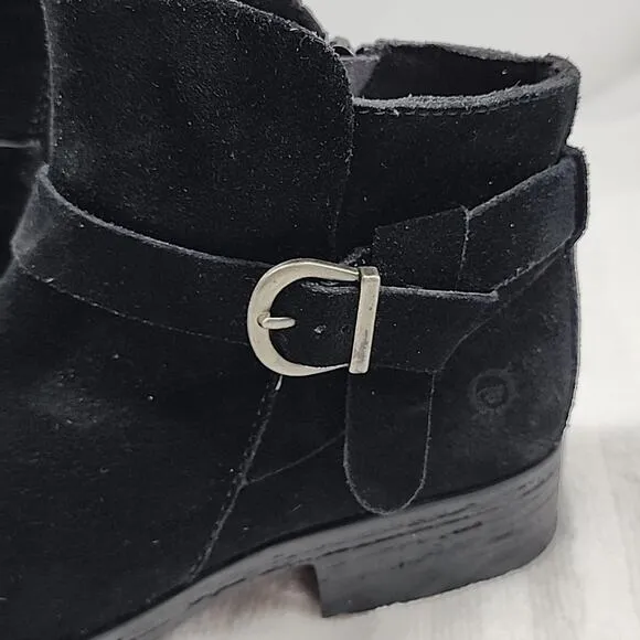 🍂BORN🍂 LESLEY🍂 BLACK LEATHER SUEDE SIDE BUCKLE STRAP BOOTIES LADIES 7.5 NWOB