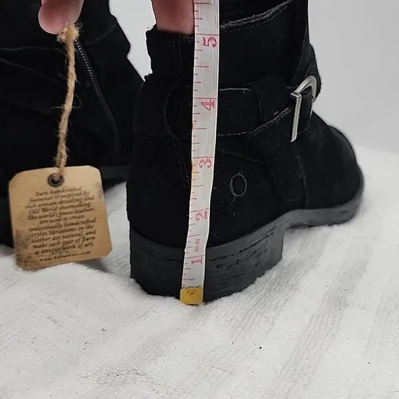 🍂BORN🍂 LESLEY🍂 BLACK LEATHER SUEDE SIDE BUCKLE STRAP BOOTIES LADIES 7.5 NWOB