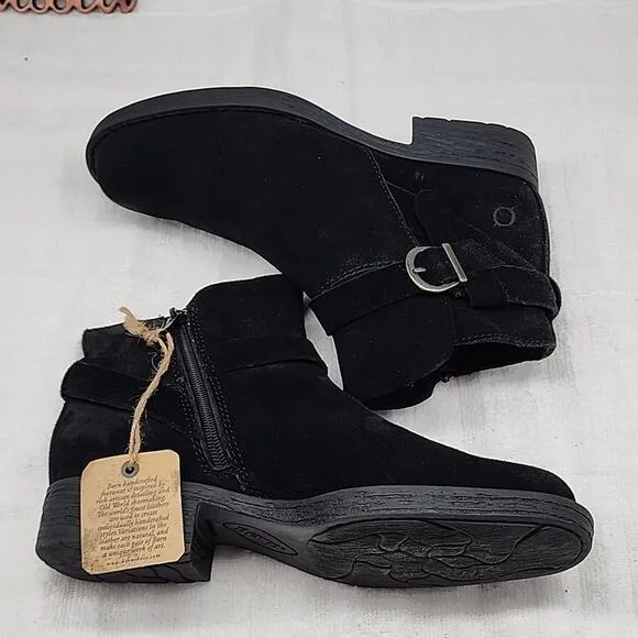 🍂BORN🍂 LESLEY🍂 BLACK LEATHER SUEDE SIDE BUCKLE STRAP BOOTIES LADIES 7.5 NWOB