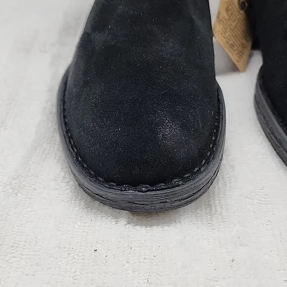 🍂BORN🍂 LESLEY🍂 BLACK LEATHER SUEDE SIDE BUCKLE STRAP BOOTIES LADIES 7.5 NWOB