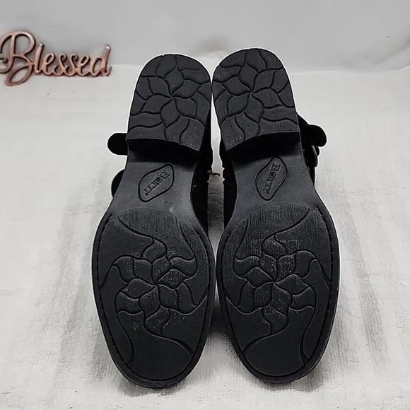 🍂BORN🍂 LESLEY🍂 BLACK LEATHER SUEDE SIDE BUCKLE STRAP BOOTIES LADIES 7.5 NWOB