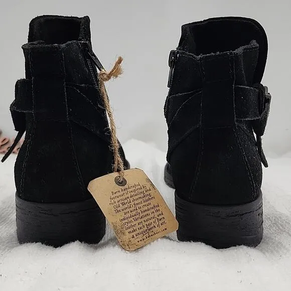 🍂BORN🍂 LESLEY🍂 BLACK LEATHER SUEDE SIDE BUCKLE STRAP BOOTIES LADIES 7.5 NWOB