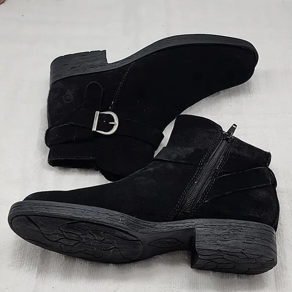 🍂BORN🍂 LESLEY🍂 BLACK LEATHER SUEDE SIDE BUCKLE STRAP BOOTIES LADIES 7.5 NWOB