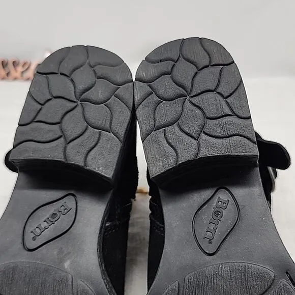 🍂BORN🍂 LESLEY🍂 BLACK LEATHER SUEDE SIDE BUCKLE STRAP BOOTIES LADIES 7.5 NWOB