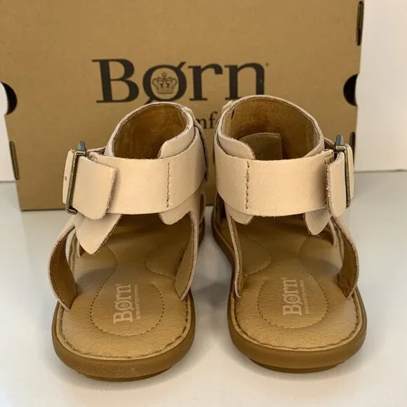 Born Marlowe Gladiator Sandals Leather Buckle Flats Natural Size 8 NEW